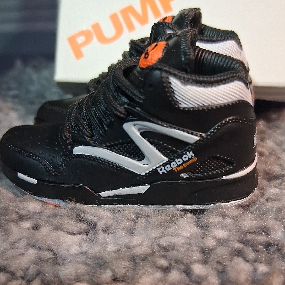 Reebok Miniature Pump Sneakers in Black and White with Orange Accents - Picture 4 of 7